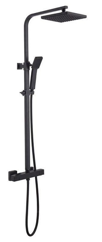 Brita Bathrooms Square Thermostatic Bar Shower Mixer Set – 8" Black Head Shower & Handset (2 in 1)