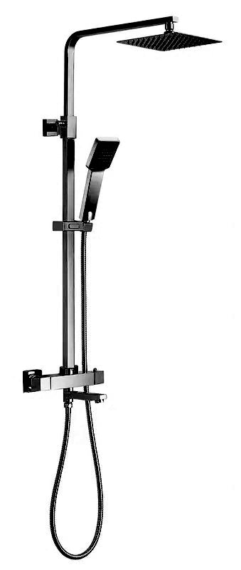Brita Bathrooms Square Thermostatic Bar Shower Mixer Set – 8" Black Head Shower, Handset & Bath Spout (3 in 1)