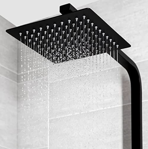 Brita Bathrooms Square Thermostatic Bar Shower Mixer – Black 8” Rainfall Head & Hand Shower Set (2-in-1)