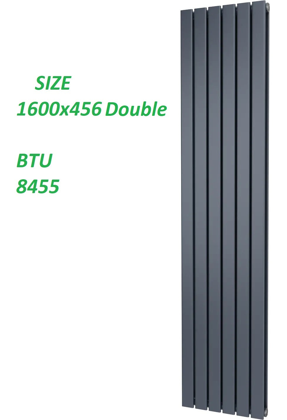 1600 x 456mm Designer Vertical Double Panel Radiator – Anthracite Flat Panel | 8455 BTU