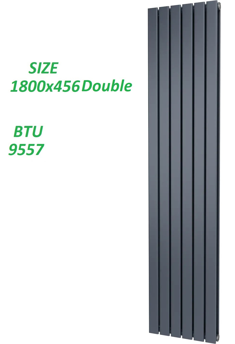 1800 x 456mm Designer Vertical Double Panel Radiator – Anthracite Flat Panel | 9557 BTU