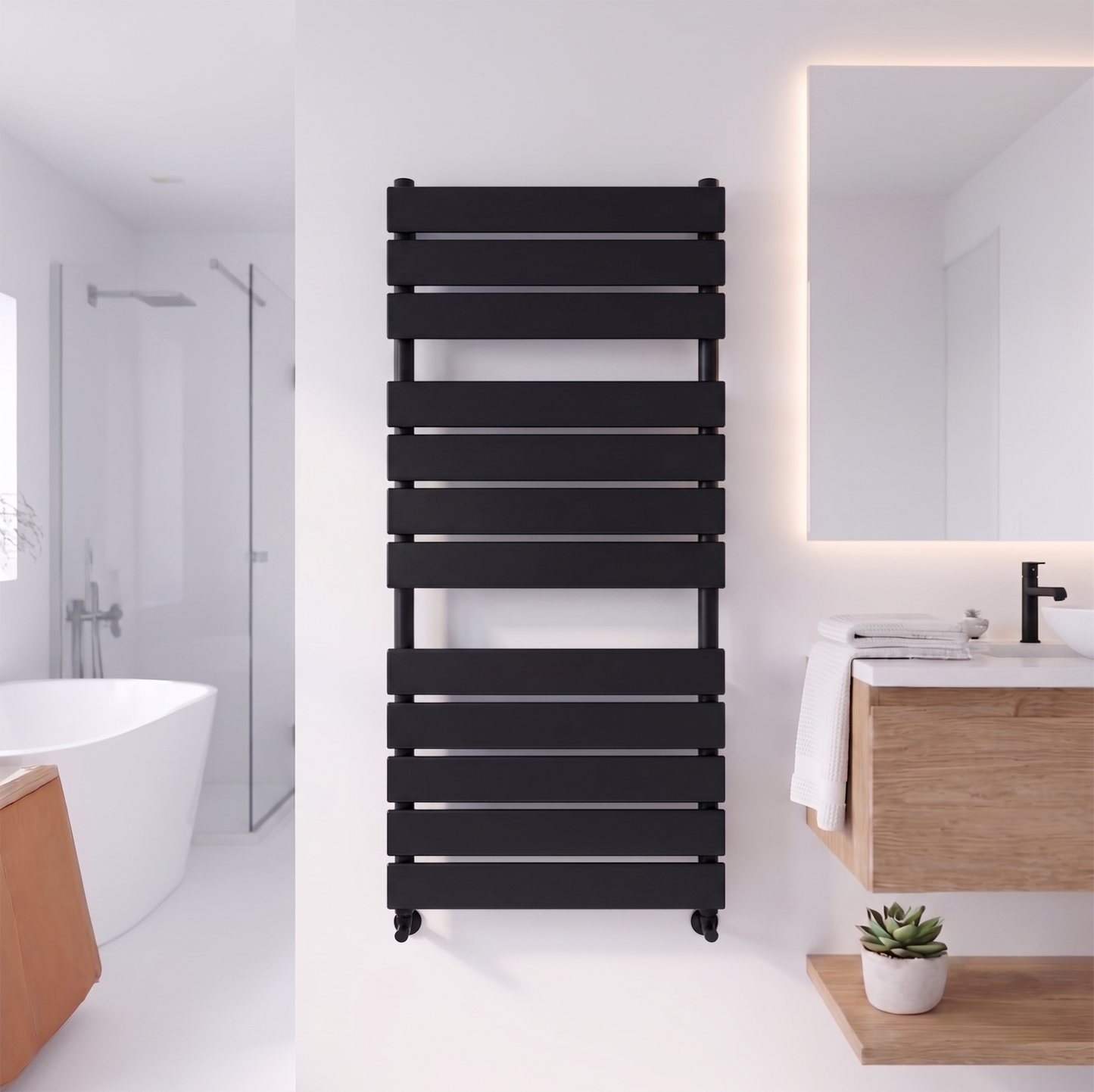 Brita Bathrooms Designer Vertical Flat Single Panel Black Towel Warmer Radiator 1050 x 500mm
