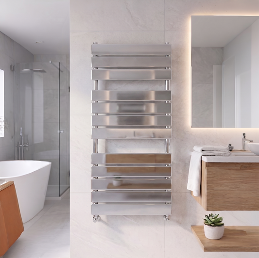 Brita Bathrooms Designer Vertical Flat Single Panel Chrome Towel Warmer Radiator 1050 x 500mm