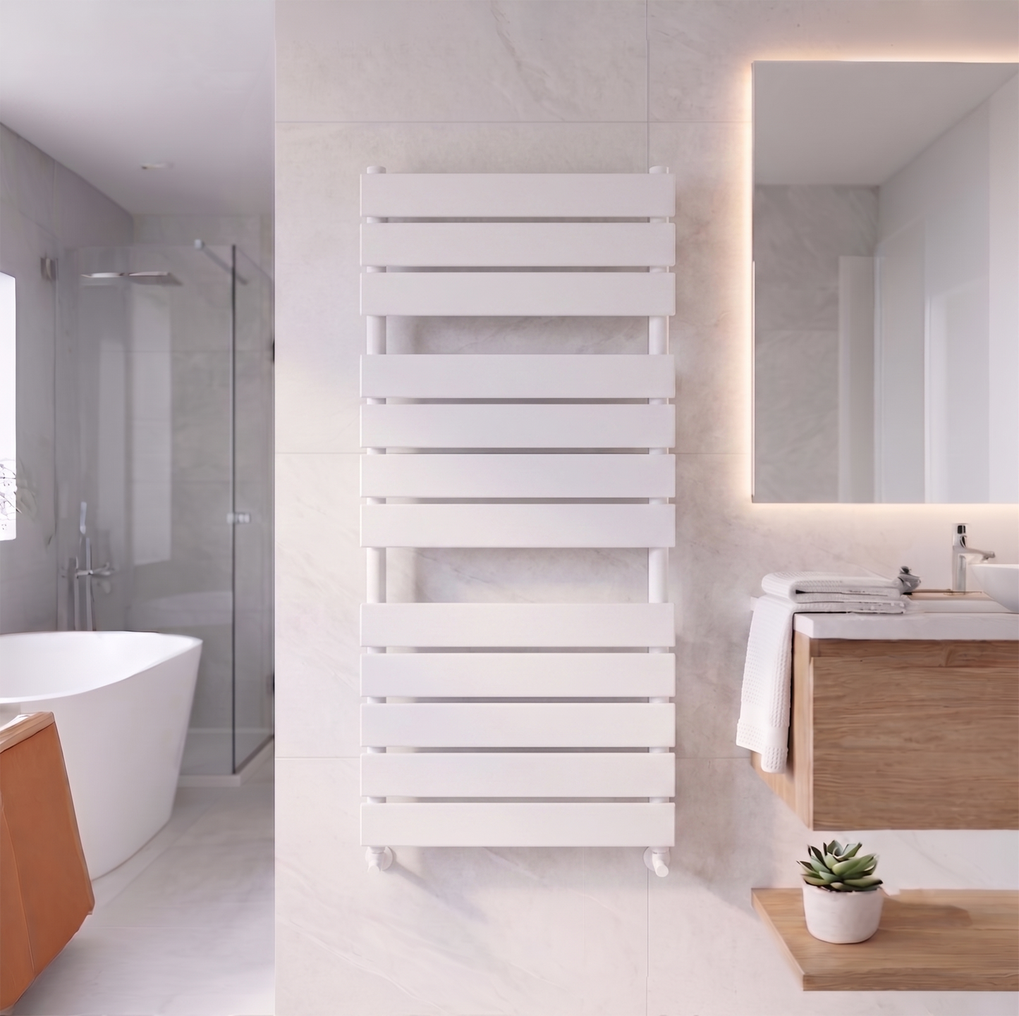 Brita Bathrooms Designer Vertical Flat Single Panel White Towel Warmer Radiator 1050 x 500mm