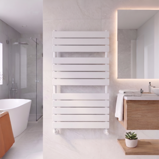 Brita Bathrooms Designer Vertical Flat Single Panel White Towel Warmer Radiator 1050 x 600mm
