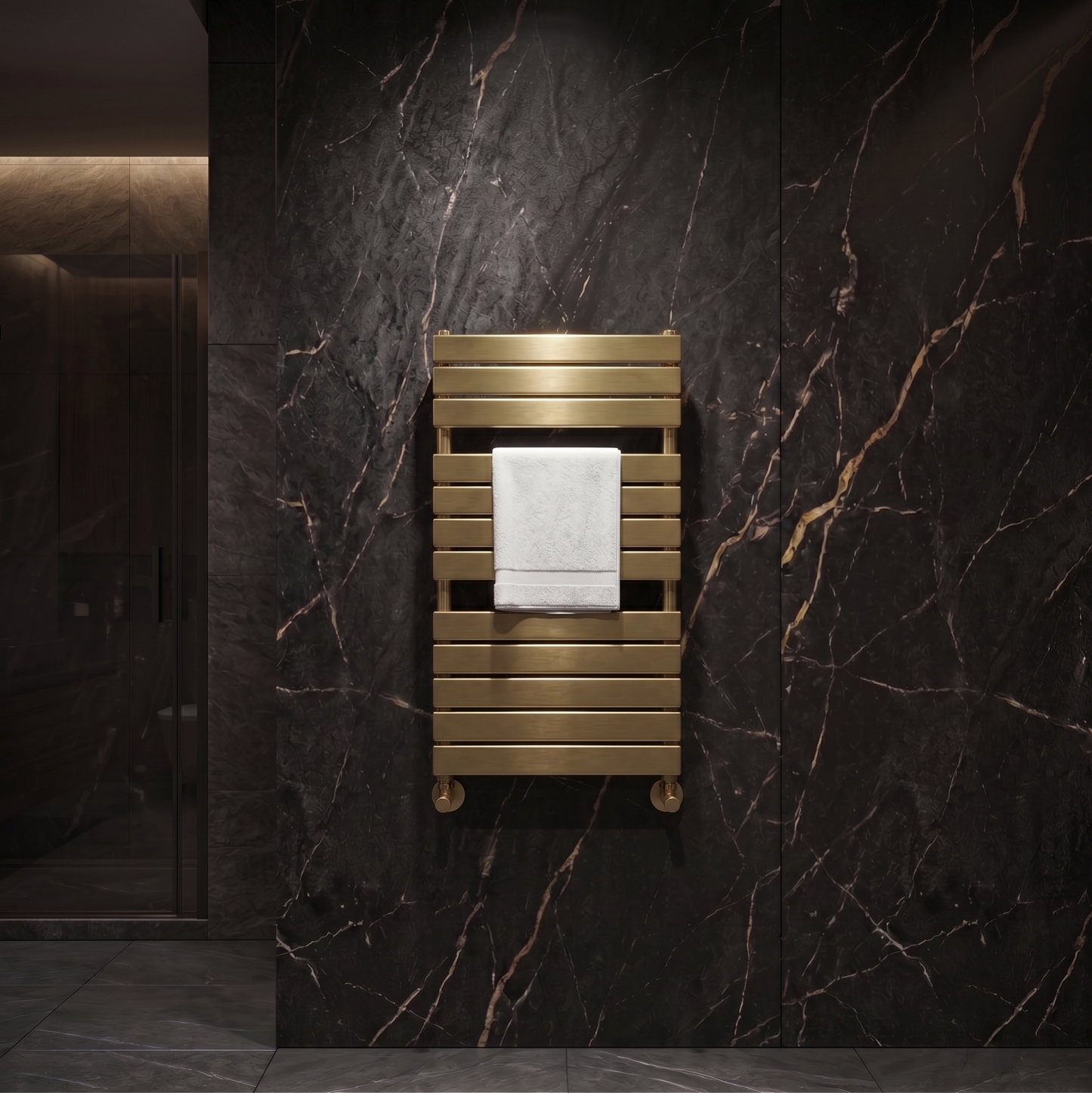 Brita Bathrooms Designer Vertical Flat Single Panel Gold Towel Warmer Radiator 1050 x 600mm