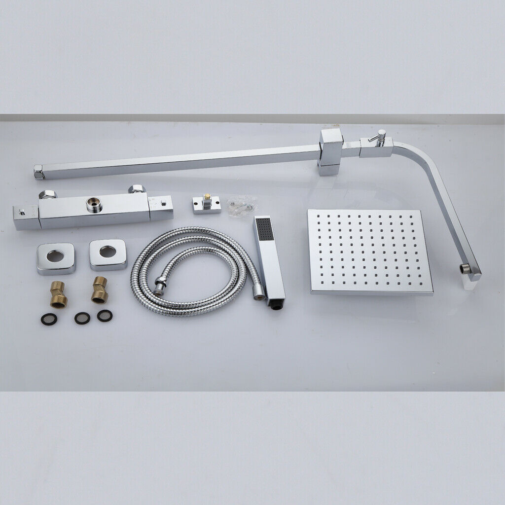 Brita Bathrooms Square Thermostatic Bar Shower Mixer Set – 8" Chrome Head Shower & Handset (2 in 1)
