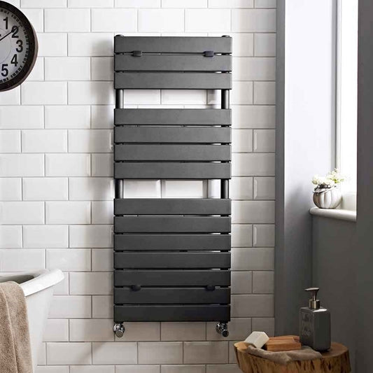 1200 x 600mm Designer Vertical Anthracite Towel Warmer Radiator – Flat Single Panel | 3004 BTU – Brita Bathrooms