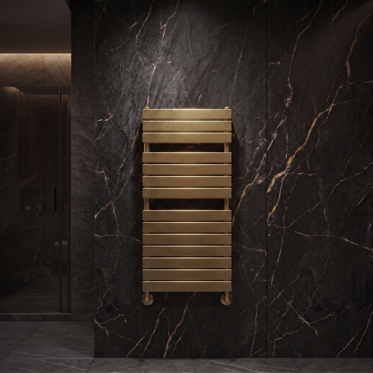 Brita Bathrooms Designer Vertical Flat Single Panel Gold Towel Warmer Radiator 1200 x 500mm