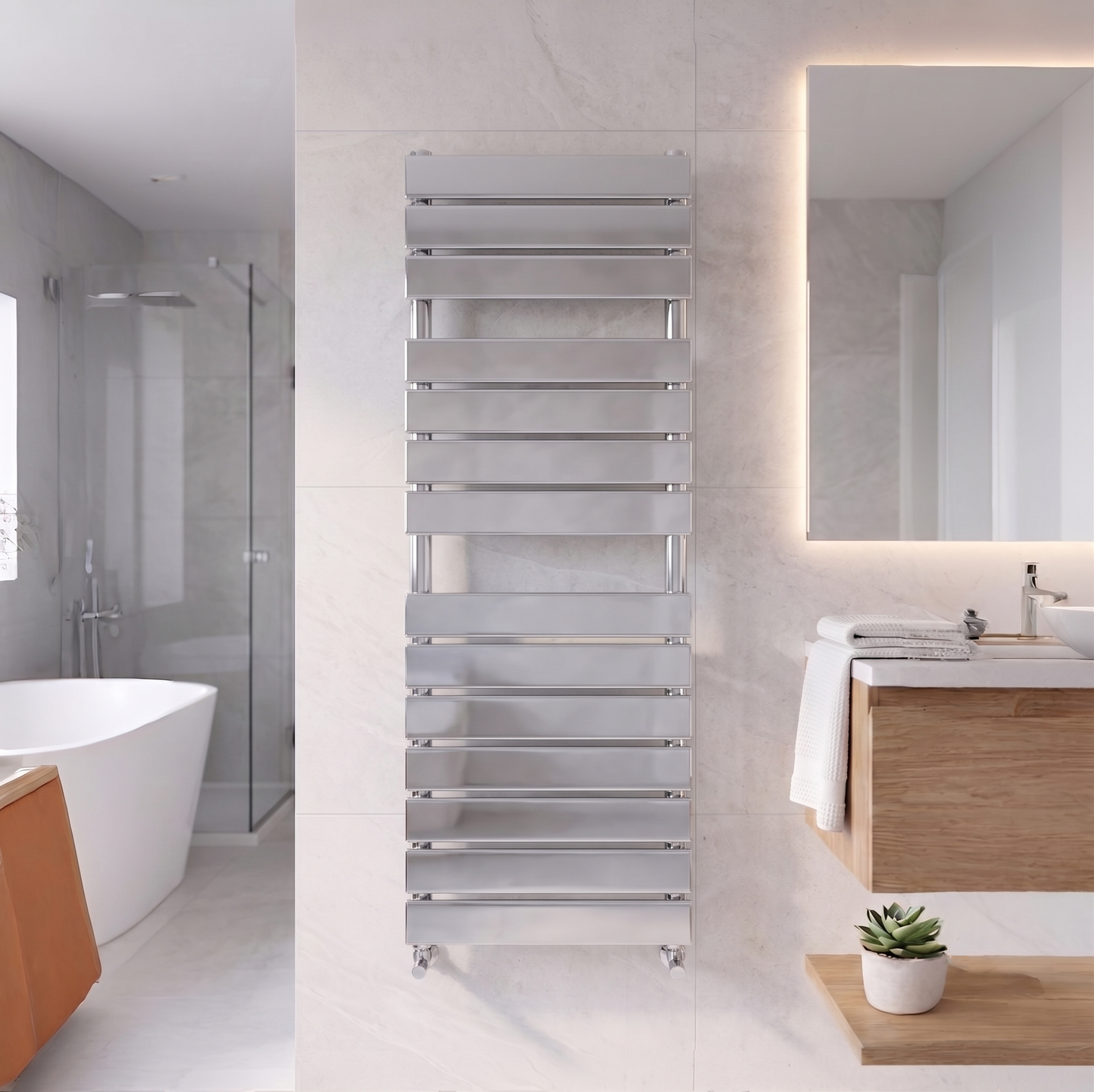 Brita Bathrooms Designer Vertical Flat Single Panel Chrome Towel Warmer Radiator 1200 x 500mm