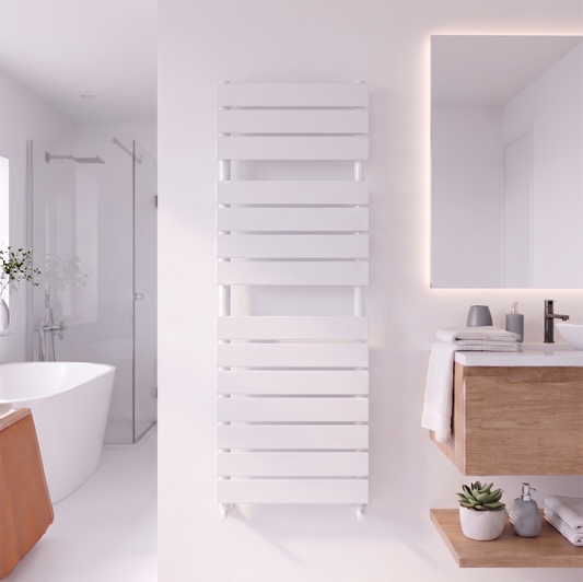 Brita Bathrooms Designer Vertical Flat Single Panel White Towel Warmer Radiator 1200 x 500mm