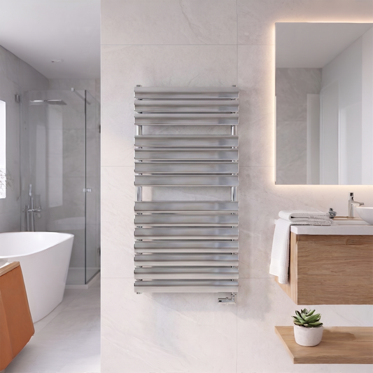Brita Bathrooms Designer Vertical Flat Single Panel Chrome Towel Warmer Radiator 1200 x 600mm