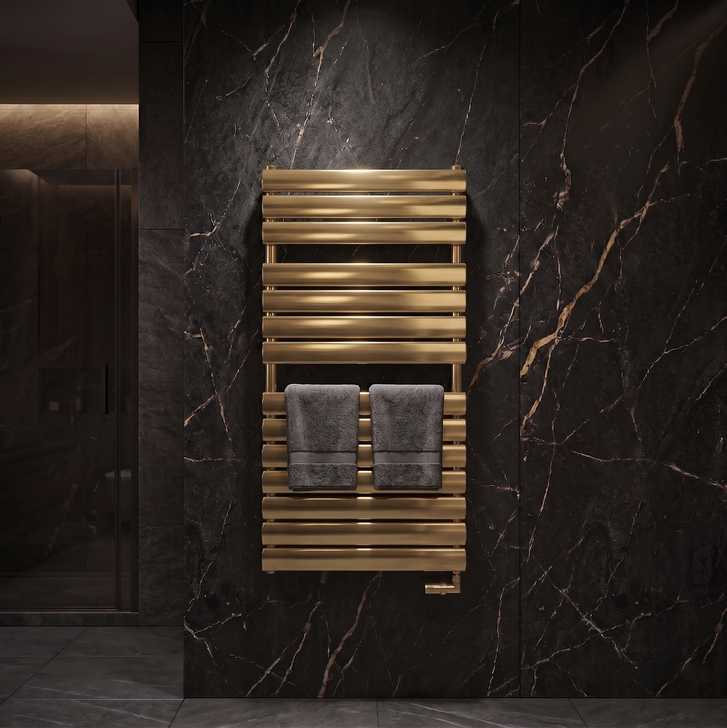 Brita Bathrooms Designer Vertical Flat Single Panel Gold Towel Warmer Radiator 1200 x 600mm
