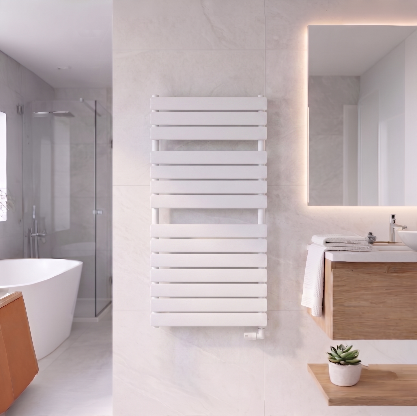 Brita Bathrooms Designer Vertical Flat Single Panel White Towel Warmer Radiator 1200 x 600mm