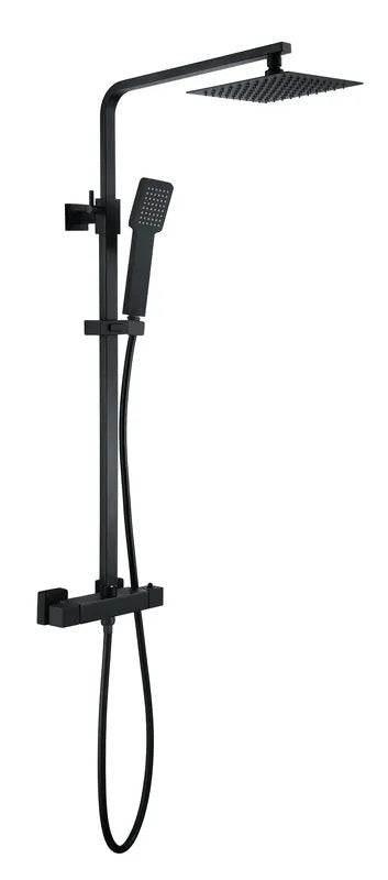 Brita Bathrooms Square Thermostatic Bar Shower Mixer Set – 8" Black Head Shower & Handset (2 in 1)
