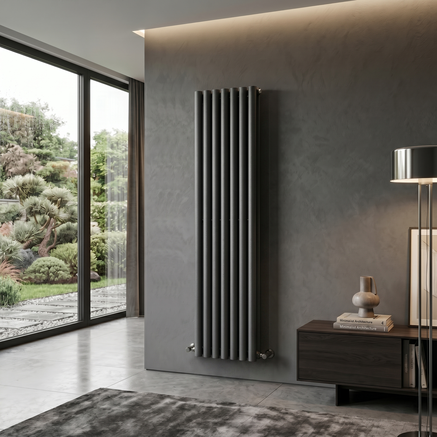Brita Bathrooms Designer Vertical Oval Double Panel Anthracite Radiator 1600 x 540mm – 8381 BTU