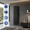 Brita Bathrooms Designer Vertical Oval Double Panel Black Radiator 1600 x 420mm – 7024 BTU