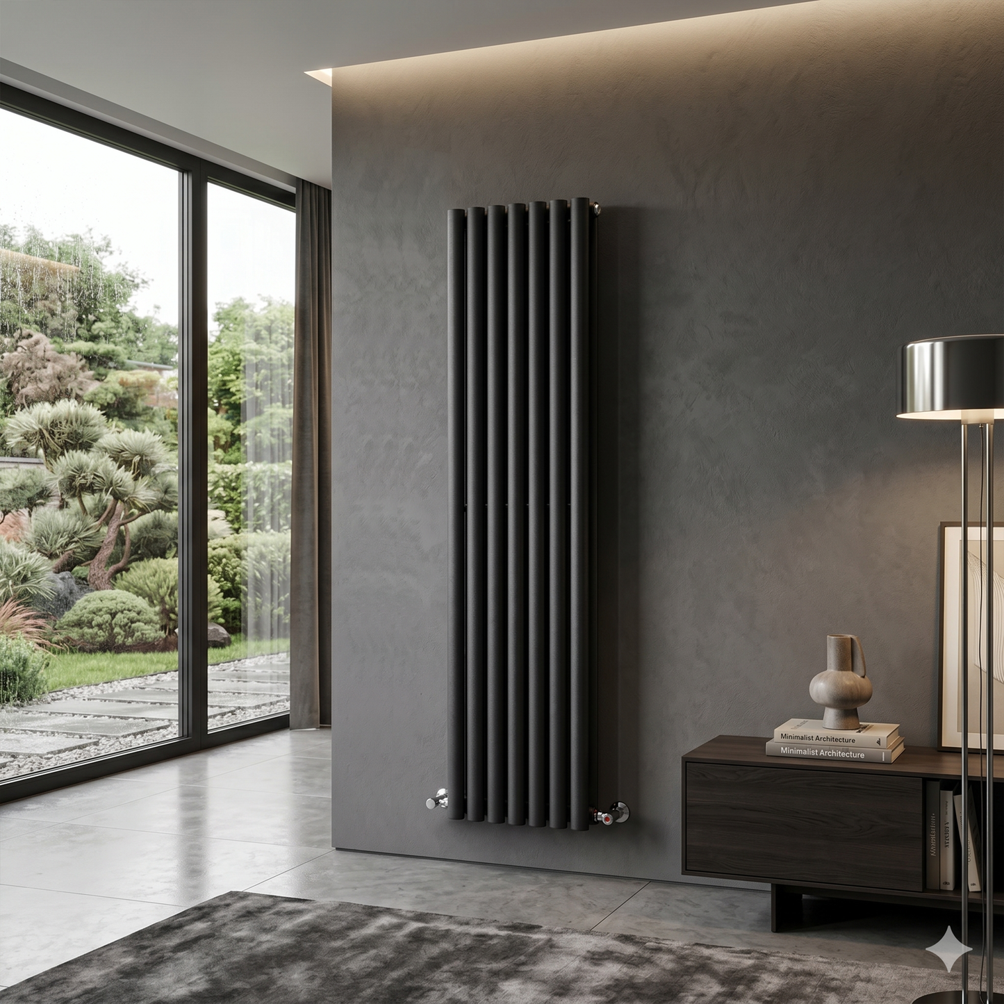 Brita Bathrooms Designer Vertical Oval Double Panel Black Radiator 1600 x 420mm – 7024 BTU
