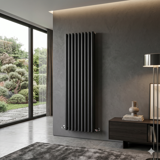 Brita Bathrooms Designer Vertical Oval Double Panel Black Radiator 1600 x 540mm – 8381 BTU