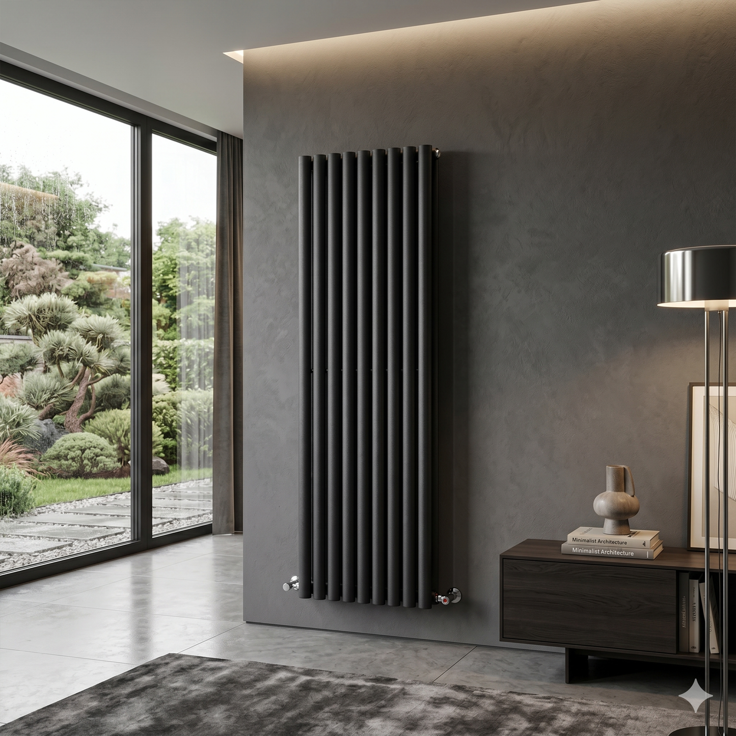 Brita Bathrooms Designer Vertical Oval Double Panel Black Radiator 1600 x 600mm – 9313 BTU