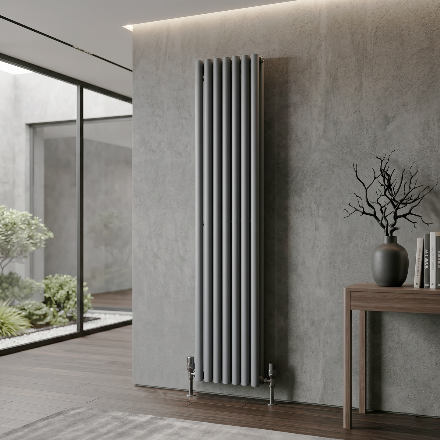 Brita Bathrooms Designer Vertical Oval Double Panel Anthracite Radiator 1800 x 420mm – 7857 BTU