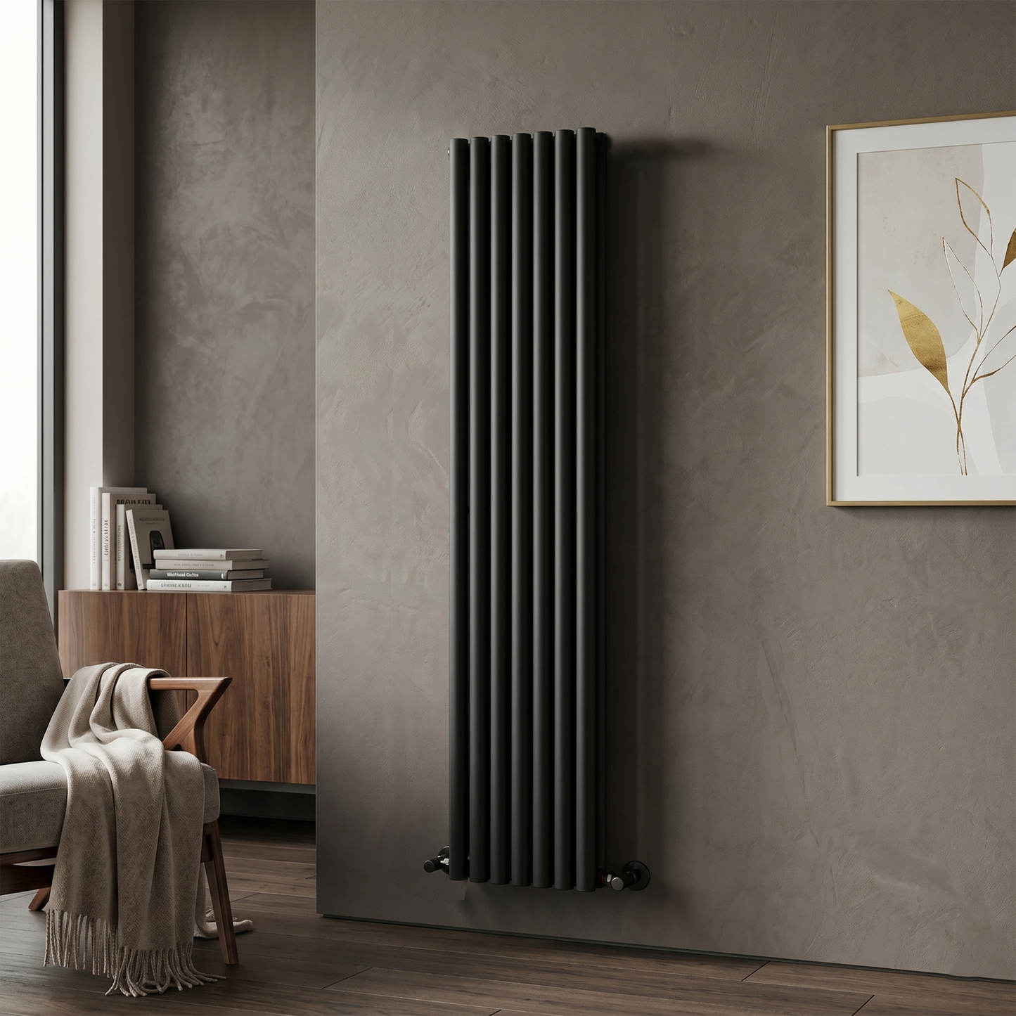 Brita Bathrooms Designer Vertical Oval Double Panel Black Radiator 1800 x 420mm – 7857 BTU