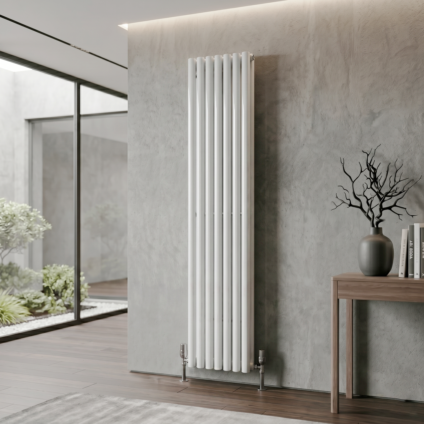 Brita Bathrooms Designer Vertical Oval Double Panel Gloss White Radiator 1600 x 420mm – 7024 BTU