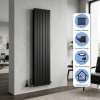 Brita Bathrooms 1800 x 608mm Designer Vertical Flat Double Panel Radiator – Matt Black | 8691 BTU