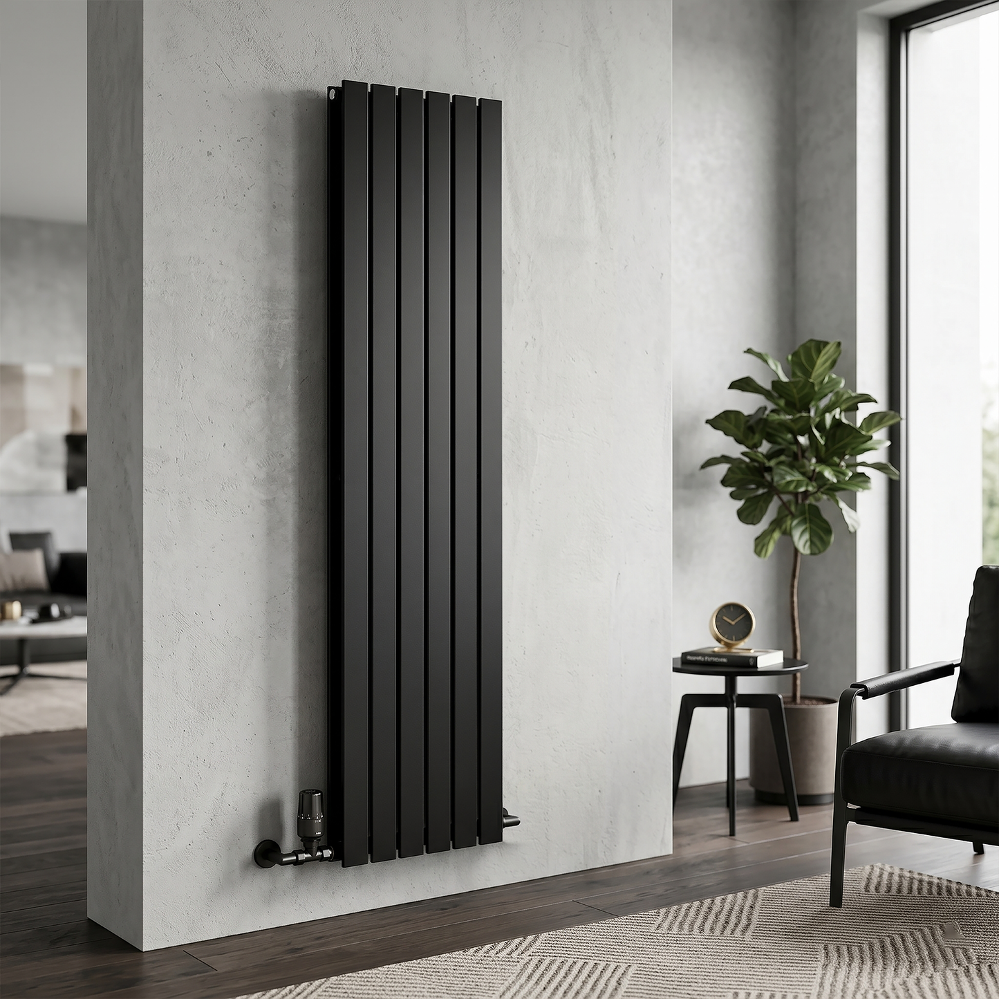 Brita Bathrooms 1800 x 532mm Designer Vertical Flat Double Panel Radiator – Matt Black | 7781 BTU
