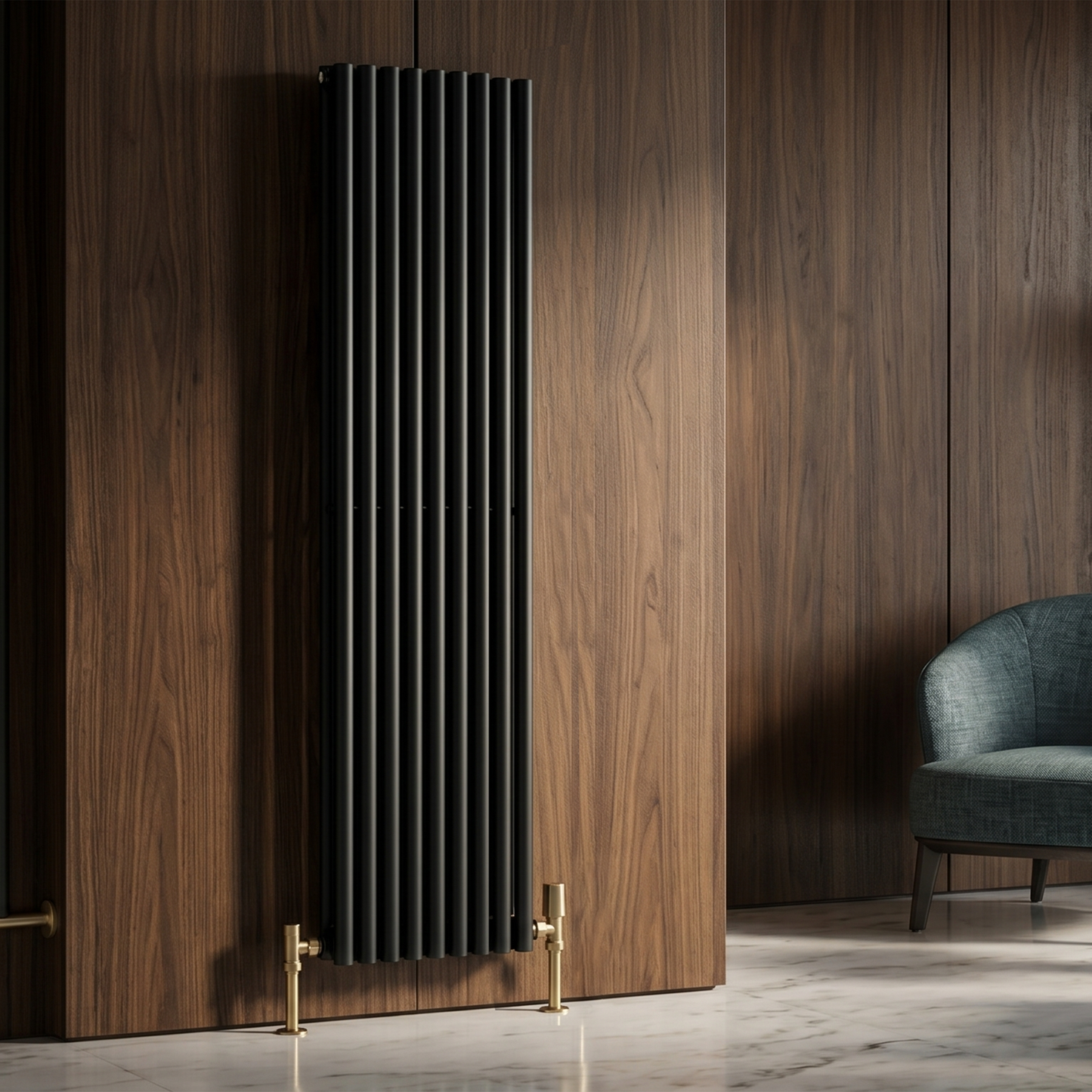 Brita Bathrooms Designer Vertical Oval Double Panel Black Radiator 1800 x 480mm – 8381 BTU