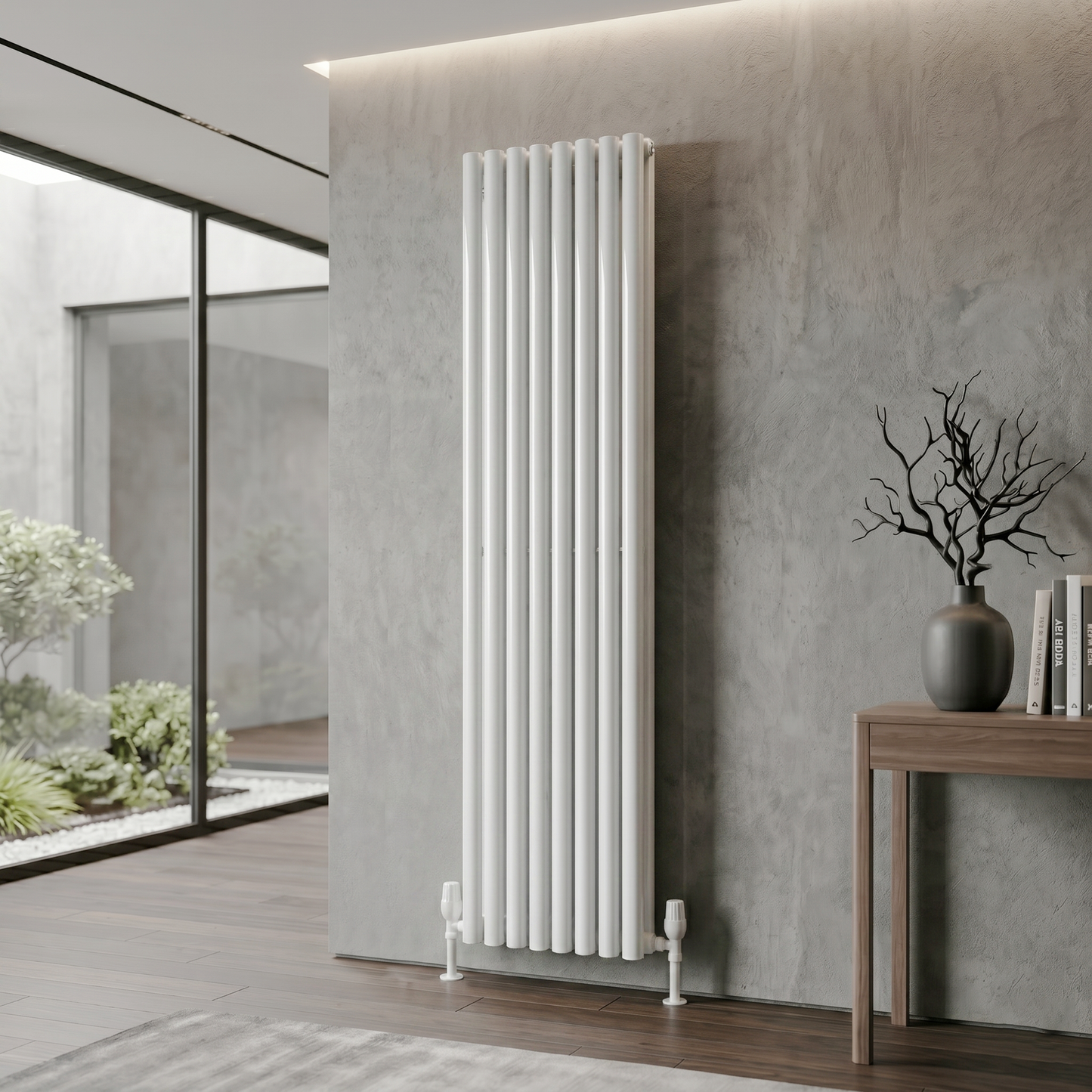Brita Bathrooms Designer Vertical Oval Double Panel Gloss White Radiator 1600 x 480mm – 7450 BTU