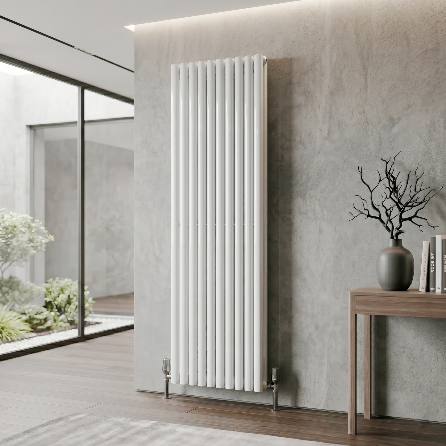 Brita Bathrooms Designer Vertical Oval Double Panel Gloss White Radiator 1800 x 480mm – 8381 BTU