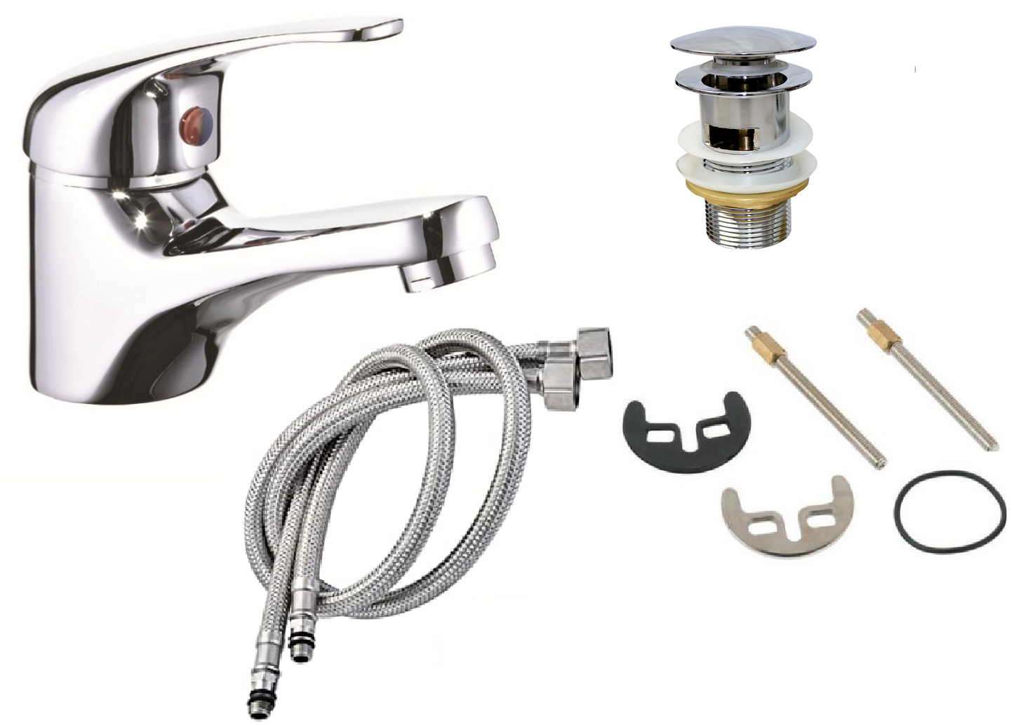 Brita Bathrooms Monobloc Basin Mixer Tap – Chrome with Click Clack Waste & Flexi Hoses (Solid Brass, Lifetime Guarantee)