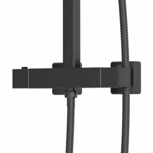 Brita Bathrooms Square Thermostatic Bar Shower Mixer – Black 8” Rainfall Head & Hand Shower Set (2-in-1)