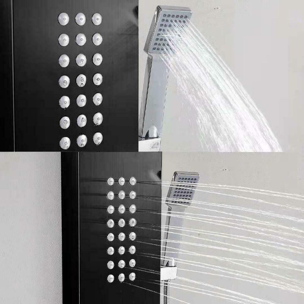 Brita Bathrooms 5-in-1 Thermostatic Shower Panel Tower – Black Finish with Rainfall, Waterfall & 48 Body Jets