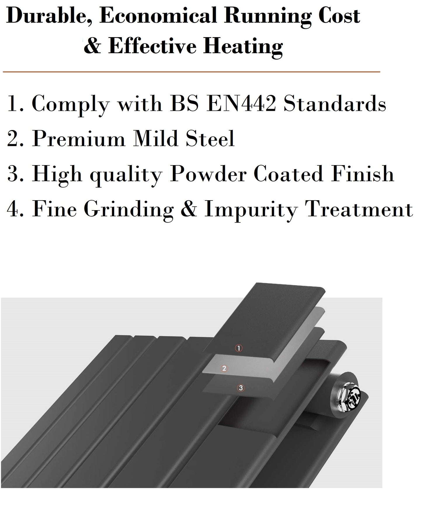 1200 x 500mm Designer Vertical Anthracite Towel Warmer Radiator – Flat Single Panel | 2893 BTU – Brita Bathrooms