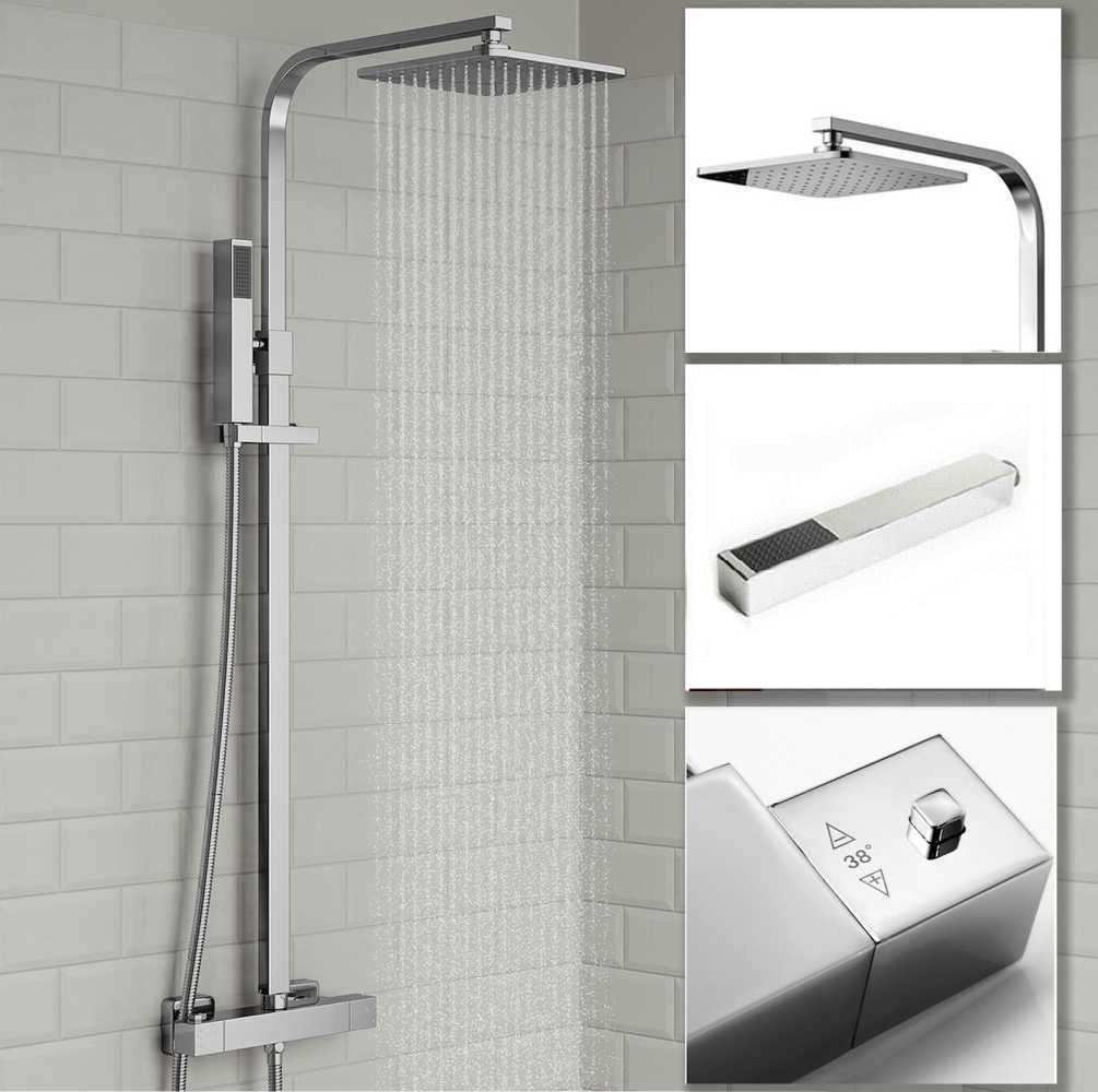 Brita Bathrooms Square Thermostatic Bar Shower Mixer Set – 8" Chrome Head Shower & Handset (2 in 1)