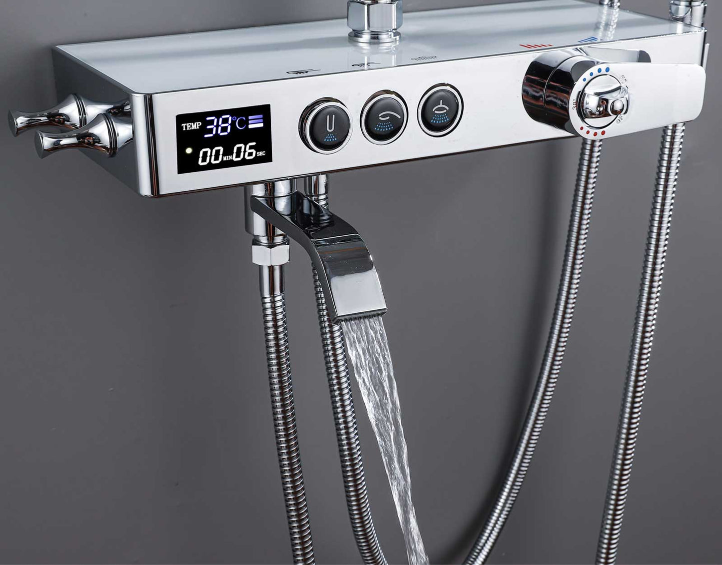 Brita Bathrooms Smart Thermostatic Shower System – Chrome Digital Display with Rainfall Head, Hand Shower, Bath Spout & Bidet (4-in-1)