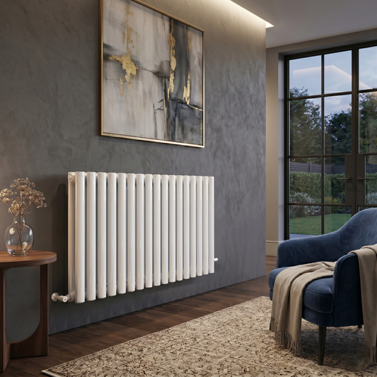 Brita Bathrooms Designer Horizontal Oval Double Panel Gloss White Radiator 600 x 1620mm – 8406 BTU