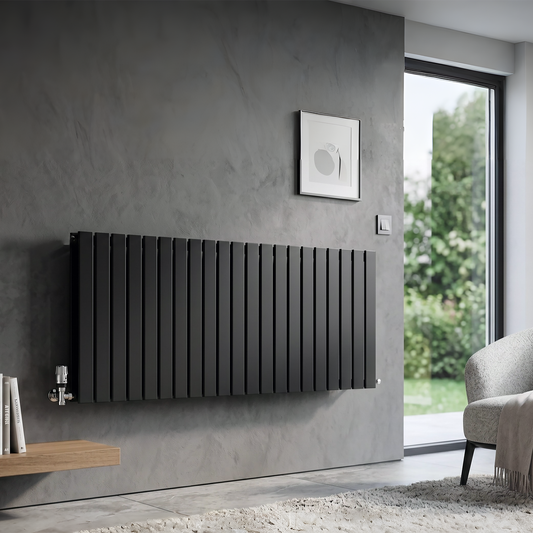 Brita Bathrooms 600 x 1596mm Designer Horizontal Flat Double Panel Radiator – Matt Black | 8561 BTU