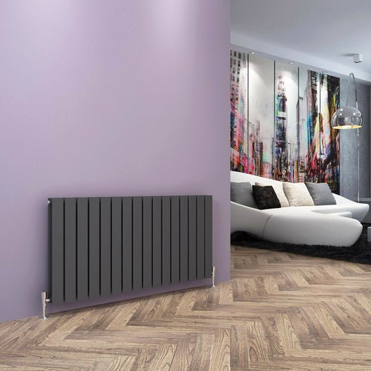 600 x 1216mm Designer Horizontal Double Panel Radiator – Anthracite Flat Panel | 7491 BTU