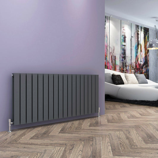 600 x 1368mm Designer Horizontal Double Panel Radiator – Anthracite Flat Panel | 8218 BTU