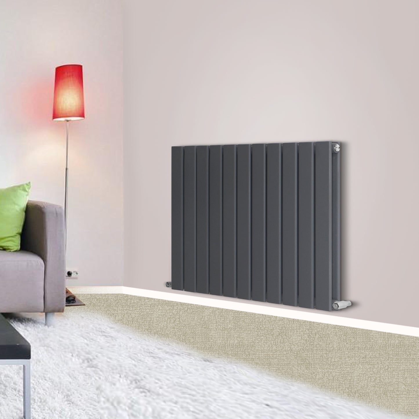 600 x 836mm Designer Horizontal Double Panel Radiator – Anthracite Flat Panel | 5151 BTU