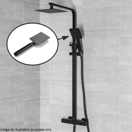 Brita Bathrooms Square Thermostatic Bar Shower Mixer – Black 8” Rainfall Head & Hand Shower Set (2-in-1)