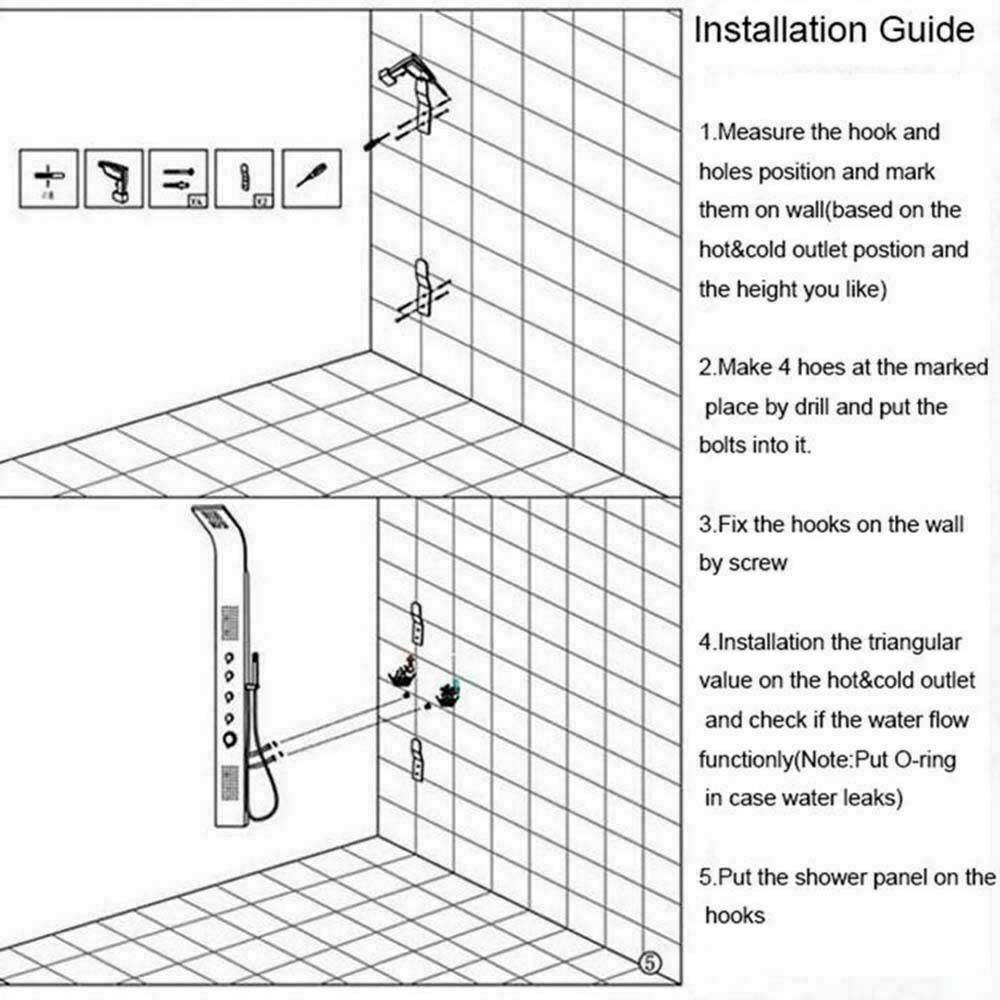 Brita Bathrooms 5-in-1 Thermostatic Shower Panel Tower – Black Finish with Rainfall, Waterfall & 48 Body Jets