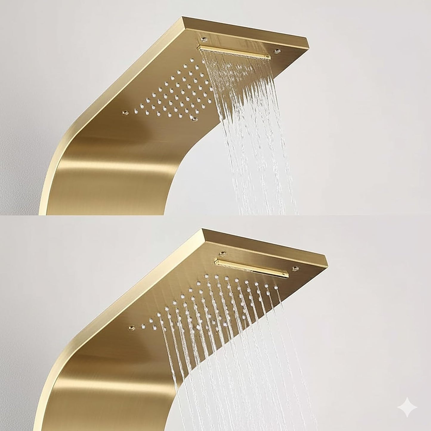 Brita Bathrooms 5-in-1 Thermostatic Shower Panel Tower – Gold Smart Shower Column with Rainfall, Waterfall & 48 Body Jets