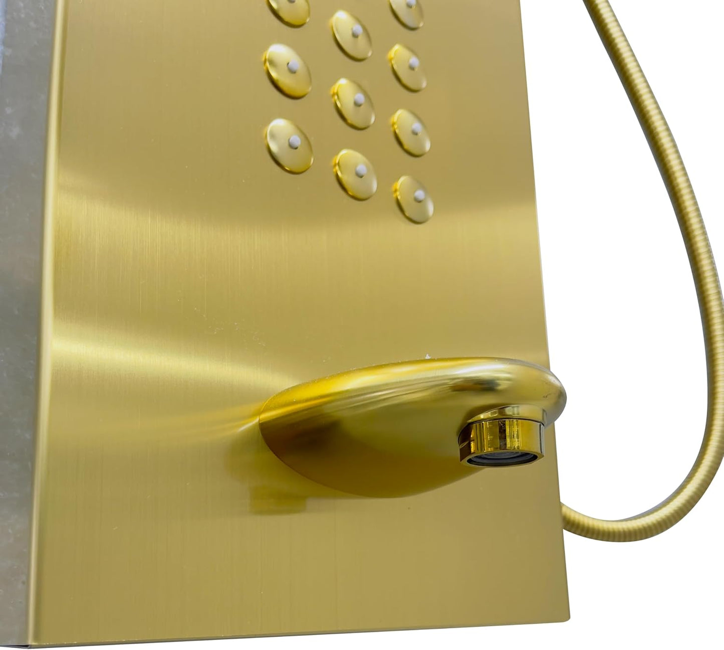 Brita Bathrooms 5-in-1 Thermostatic Shower Panel Tower – Gold Smart Shower Column with Rainfall, Waterfall & 48 Body Jets