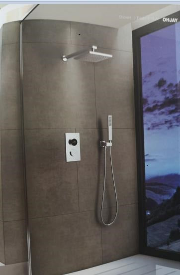 Brita Bathrooms Square Thermostatic Bar Shower Mixer – Black 8” Rainfall Head & Hand Shower Set (2-in-1)