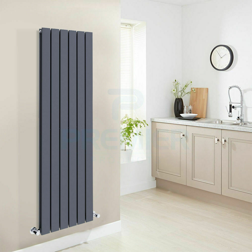 1600 x 456mm Designer Vertical Double Panel Radiator – Anthracite Flat Panel | 8455 BTU