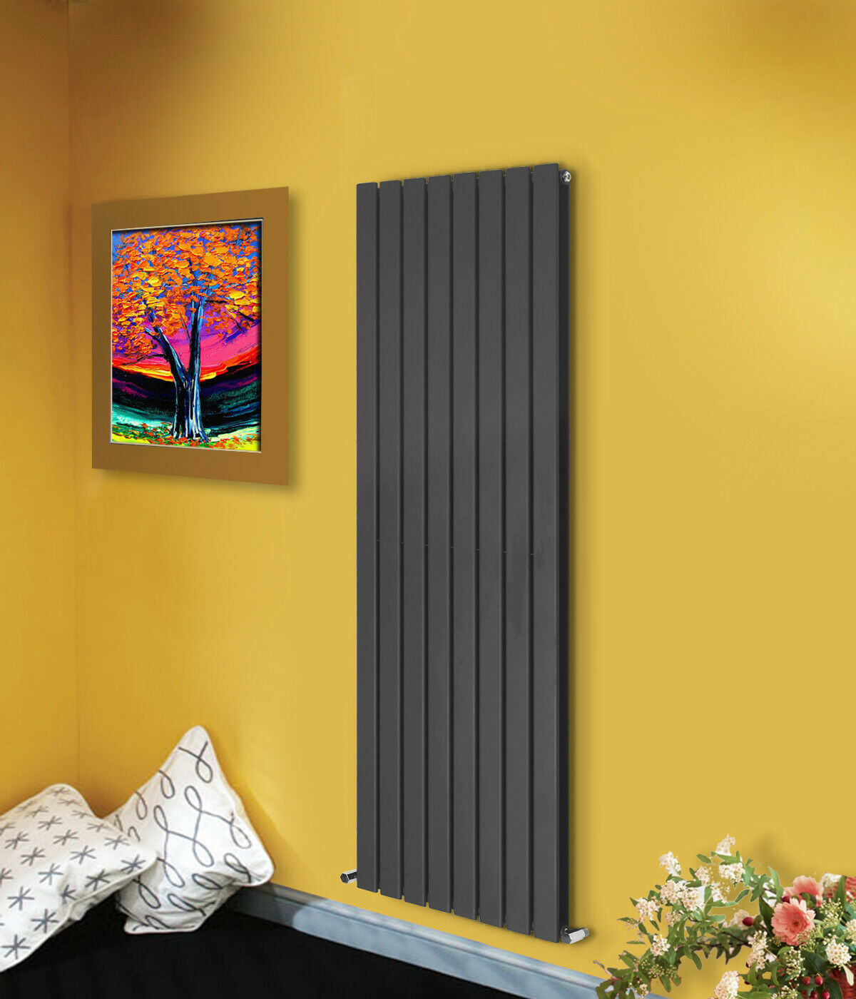 Brita Bathrooms Designer Vertical Flat Double Panel Anthracite Radiator 1600 x 532mm – 6761 BTU